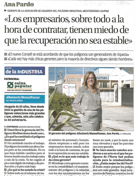 Entrevista en el diario LEVANTE-EMV a Ana Pardo, gerente de AUPIM